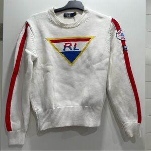 Polo by Ralph Lauren White Ski Sweater with Red Sleeve Stripes